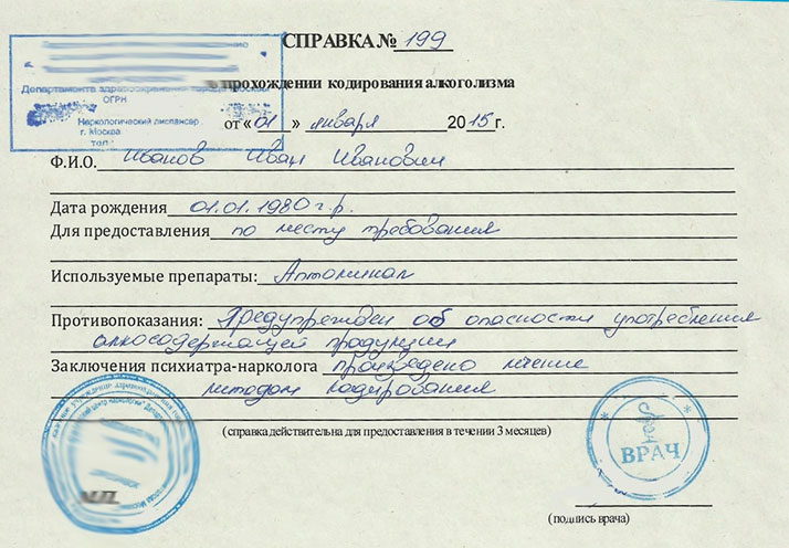 Получить справку о кодировании алкоголизма в Казани недорого